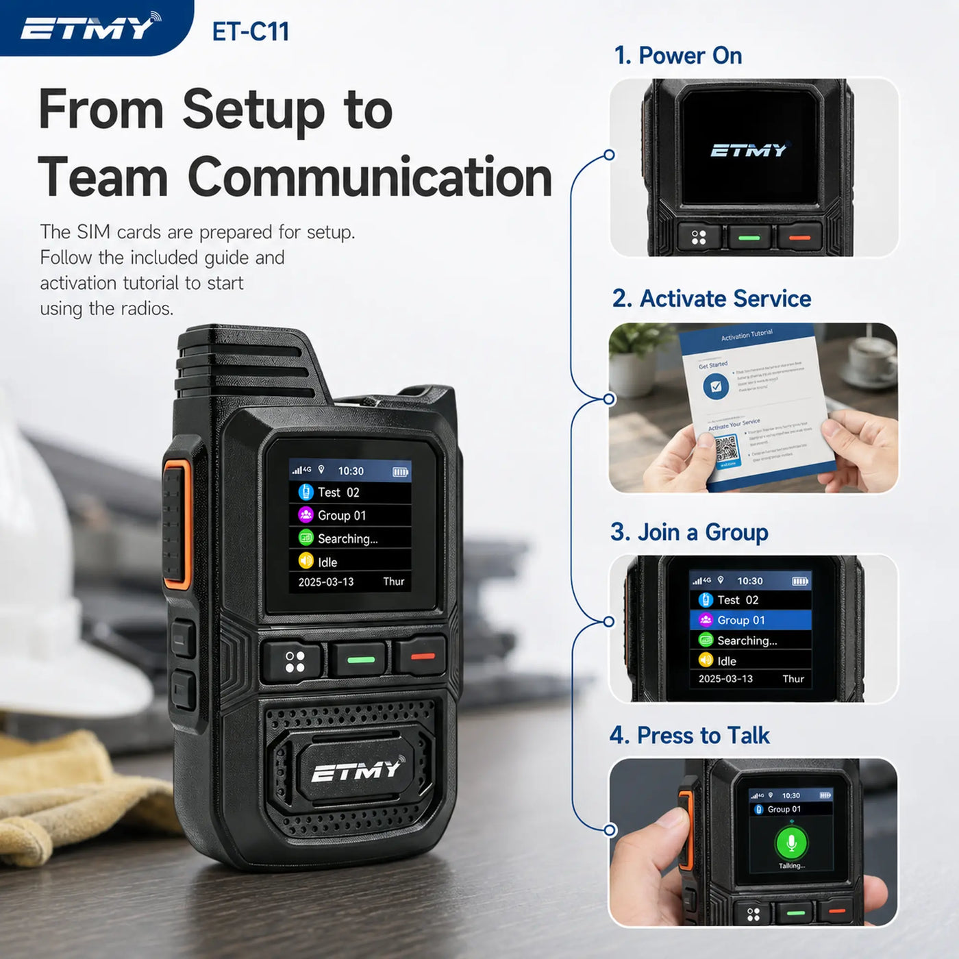 ETMY ET-C11 4G PoC Network Radio – Dual-SIM Walkie Talkie With Type-C Port LED Display