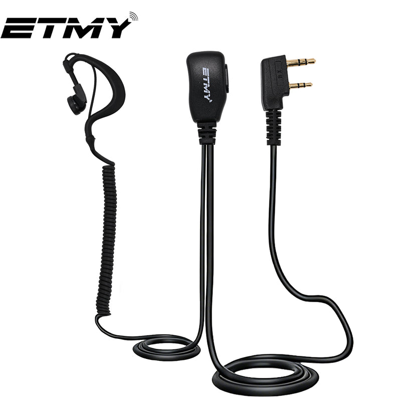 ETMY Walkie-Talkie G-Shape Earpiece with Coiled Cable & PTT Mic