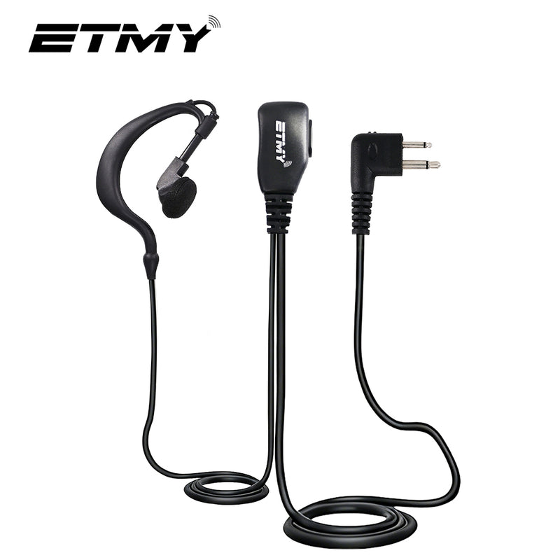 ETMY G-Shape Earpiece with PTT Mic | Compatible with Motorola DTR550 DTR700 RDU4100 RDU4160D RMU2040 RMU2080D RMU2080 DLR1020 CLS1410 CLS1110 | 2-Pin Coiled Cable Headset