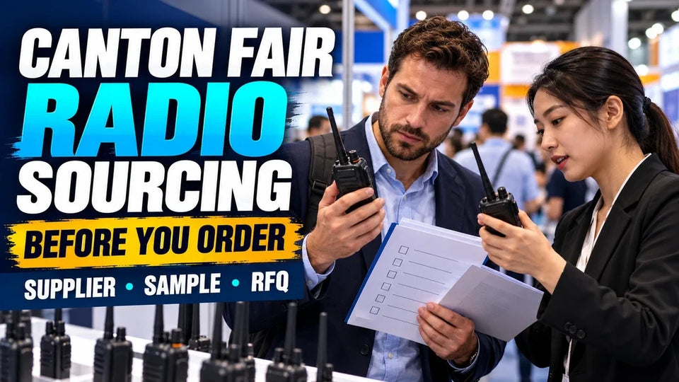 Buyer comparing two-way radio sourcing requirements at Canton Fair