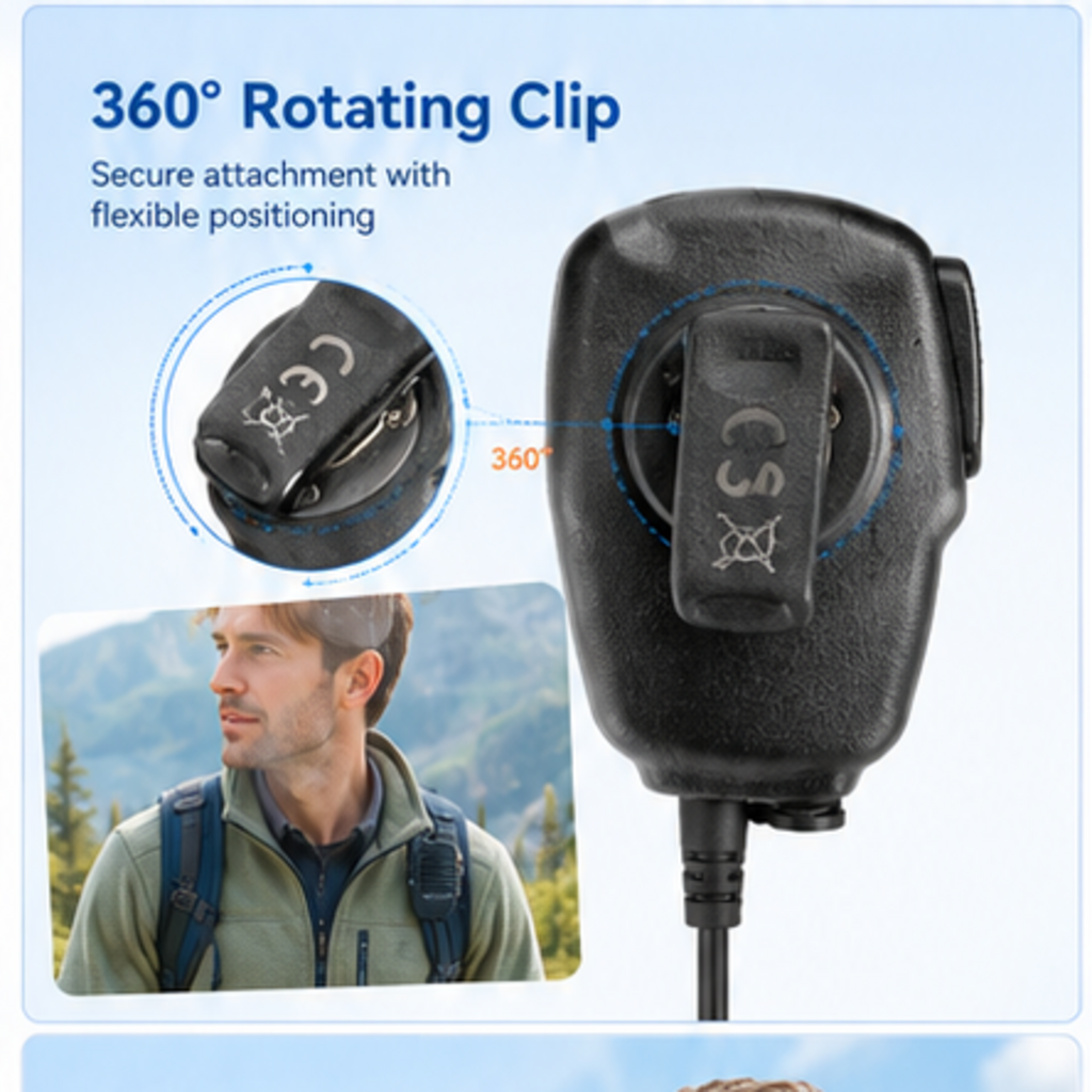 ETMY ET-MH400 K-Connector Walkie Talkie Speaker Mic with Noise Reduction & 360° Rotating Clip