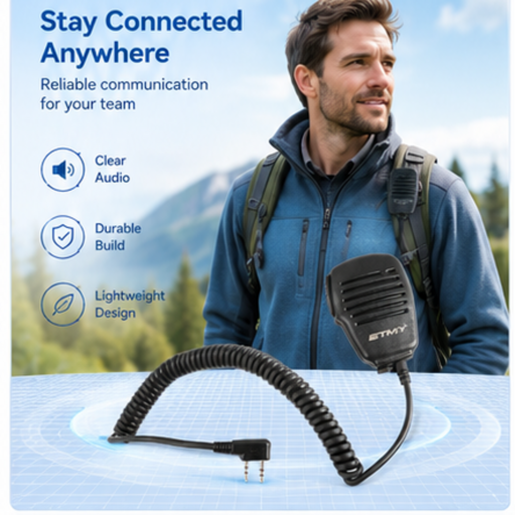 ETMY ET-MH400 K-Connector Walkie Talkie Speaker Mic with Noise Reduction & 360° Rotating Clip