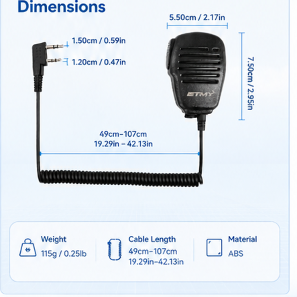 ETMY ET-MH400 K-Connector Walkie Talkie Speaker Mic with Noise Reduction & 360° Rotating Clip