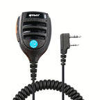 ETMY ET-MH30 Non-Magnetic Speaker Mic | 2-Pin Dual Plug Shoulder Microphone compatible with Baofeng BF-888S UV-5R | Coiled Cable Walkie-Talkie PTT Mic