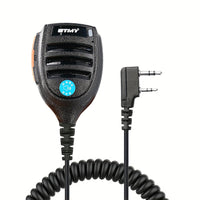 ETMY ET-MH30 Non-Magnetic Speaker Mic | 2-Pin Dual Plug Shoulder Microphone compatible with Baofeng BF-888S UV-5R | Coiled Cable Walkie-Talkie PTT Mic