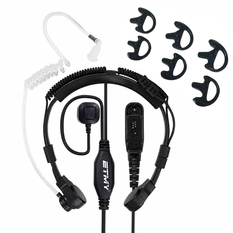ETMY ET-ER403 Throat Mic Covert Air Tube Radio Earpiece Detachable Finger PTT, Motorola Multi-pin Side Connector Compatible with Motorola APX 6000/XPR 7550e series, for Hotel Airsoft Camping