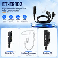 ETMY ET-ER102 Long Bar Mic Single-Ear Acoustic Tube Earpiece Compatible with Motorola Two-Way Radio