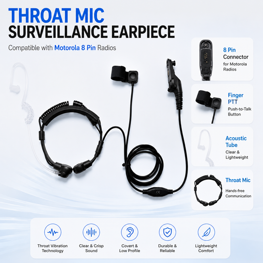 ETMY ET-ER403 Throat Mic Covert Air Tube Radio Earpiece Detachable Finger PTT, Motorola Multi-pin Side Connector Compatible with Motorola APX 6000/XPR 7550e series, for Hotel Airsoft Camping
