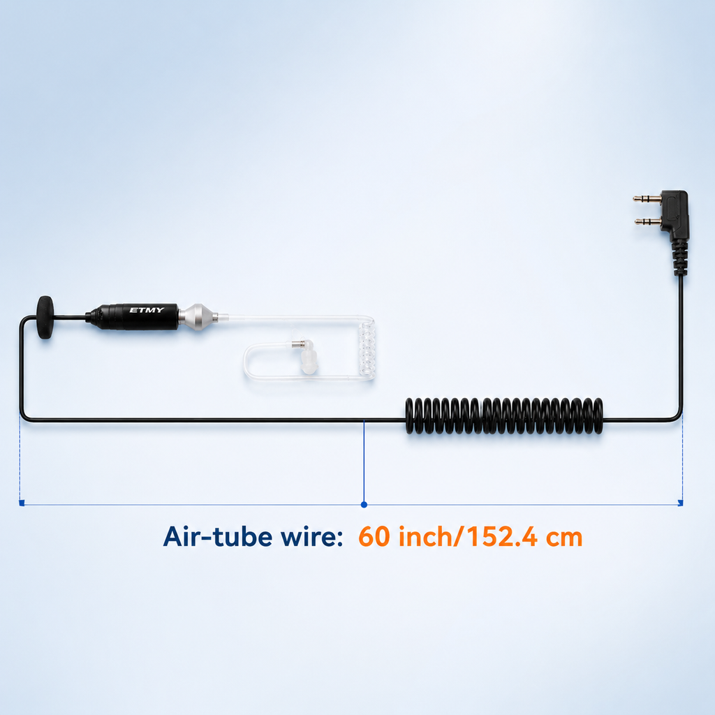 ETMY ET-ER300 Detachable Acoustic Tube Earpiece with Inline Mic & Coiled Cable for Baofeng UV-5R BF-888S Kenwood TK NX Series
