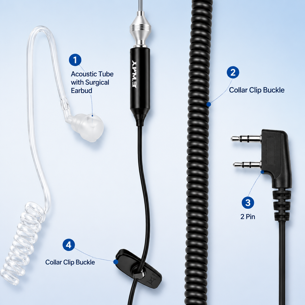 ETMY ET-ER300 Detachable Acoustic Tube Earpiece with Inline Mic & Coiled Cable for Baofeng UV-5R BF-888S Kenwood TK NX Series