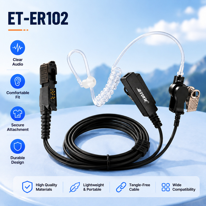 ETMY ET-ER102 Long Bar Mic Single-Ear Acoustic Tube Earpiece Compatible with Motorola Two-Way Radio