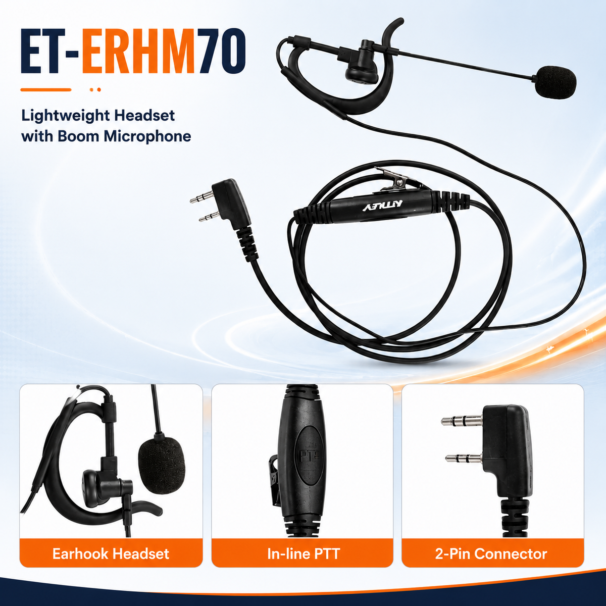 ET-ERHM70 Walkie Talkie Ear Hook Headset with Boom Microphone | No Clip Needed
