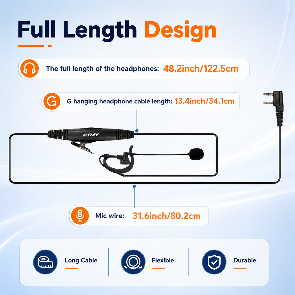 ET-ERHM70 Walkie Talkie Ear Hook Headset with Boom Microphone | No Clip Needed