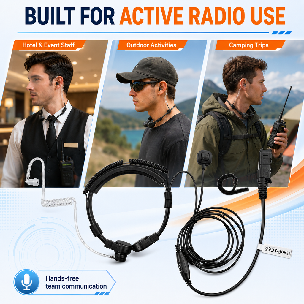 ETMY ET-ER402 Throat Mic Headset | Compatible with Motorola XIR P6600 XPR3300e E8600 | Hotel  Outdoor Tactical