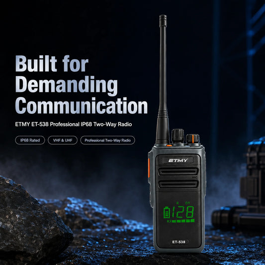 ETMY ET-538 Professional Waterproof Walkie-Talkie VHF 136–174 MHz / UHF 300–400 MHz / 400–520 MHz