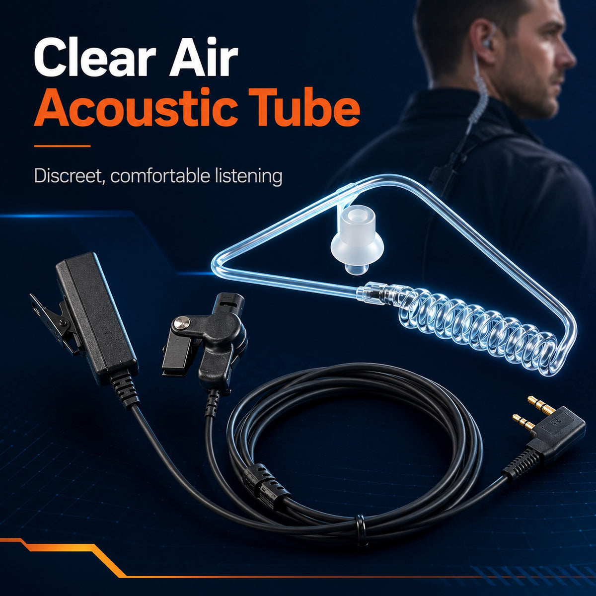 ETMY ET-ER100 Noise-Canceling Walkie-Talkie Earpiece with PTT | Air Acoustic Tube | K Plug | Compatible with Baofeng UV-82 UV-5R UV-5RA UV-6R BF-888S