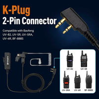ETMY ET-ER100 Noise-Canceling Walkie-Talkie Earpiece with PTT | Air Acoustic Tube | K Plug | Compatible with Baofeng UV-82 UV-5R UV-5RA UV-6R BF-888S