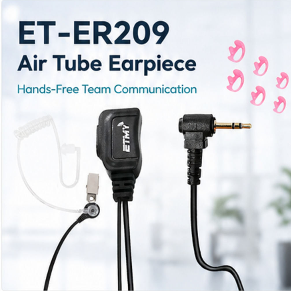 ETMY ET-ER209 Upgraded 2.5mm Air Tube Surveillance Earpiece Compatible with Motorola T200TP T260 T100 | Detachable Earbud, 360° Clip, Large PTT