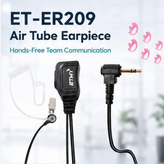ETMY ET-ER209 Upgraded 2.5mm Air Tube Surveillance Earpiece Compatible with Motorola T200TP T260 T100 | Detachable Earbud, 360° Clip, Large PTT