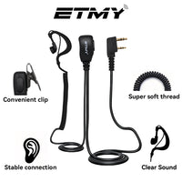 ETMY Walkie-Talkie G-Shape Earpiece with Coiled Cable & PTT Mic