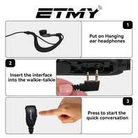 ETMY Walkie-Talkie G-Shape Earpiece with Coiled Cable & PTT Mic