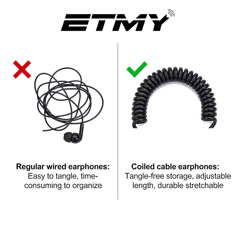 ETMY Walkie-Talkie G-Shape Earpiece with Coiled Cable & PTT Mic