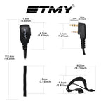 ETMY Walkie-Talkie G-Shape Earpiece with Coiled Cable & PTT Mic