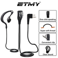 ETMY G-Shape Earpiece with PTT Mic | Compatible with Motorola DTR550 DTR700 RDU4100 RDU4160D RMU2040 RMU2080D RMU2080 DLR1020 CLS1410 CLS1110 | 2-Pin Coiled Cable Headset
