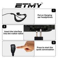 ETMY G-Shape Earpiece with PTT Mic | Compatible with Motorola DTR550 DTR700 RDU4100 RDU4160D RMU2040 RMU2080D RMU2080 DLR1020 CLS1410 CLS1110 | 2-Pin Coiled Cable Headset