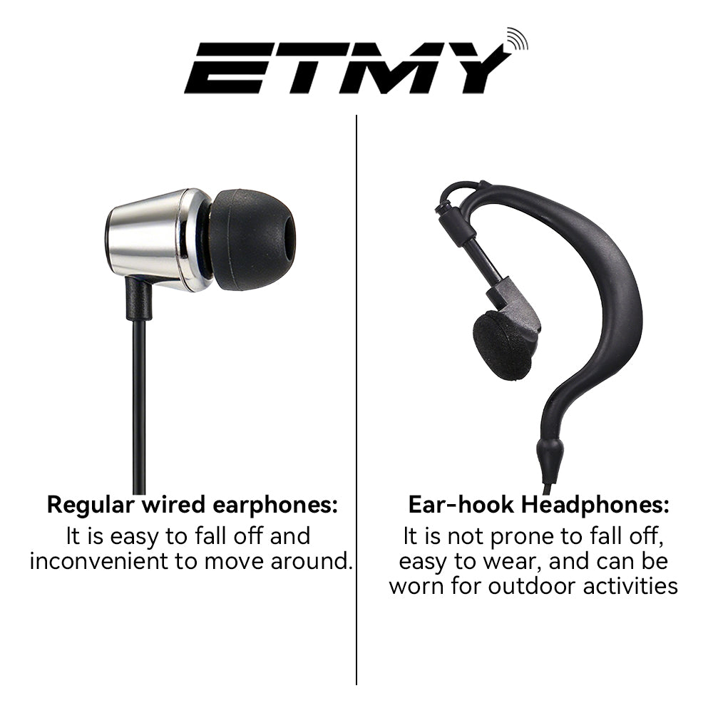 ETMY G-Shape Earpiece with PTT Mic | Compatible with Motorola DTR550 DTR700 RDU4100 RDU4160D RMU2040 RMU2080D RMU2080 DLR1020 CLS1410 CLS1110 | 2-Pin Coiled Cable Headset