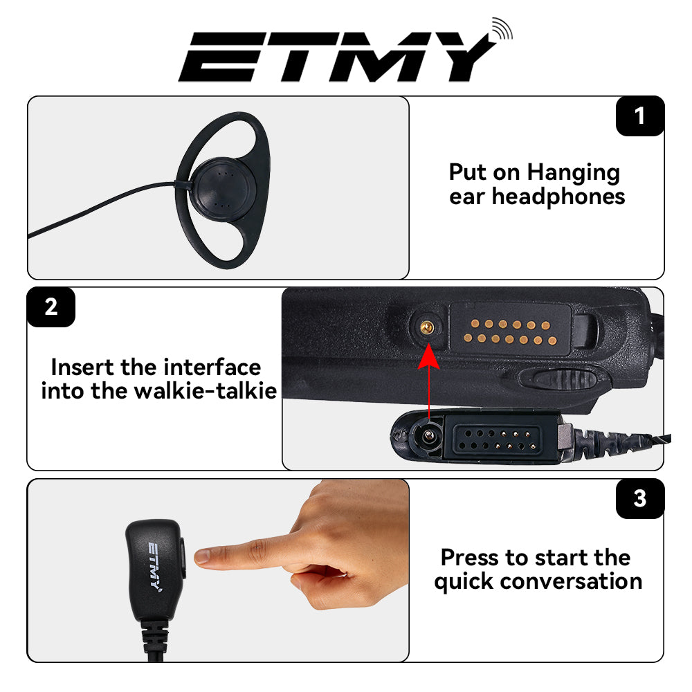 ETMY ET-ER2700 2-Wire Surveillance Earpiece with PTT Mic | Compatible with Motorola HT1250 HT750 HT1550 GP328 GP330 GP340 GP360 MTX850 MTX950 | Two-Way Radio Headset