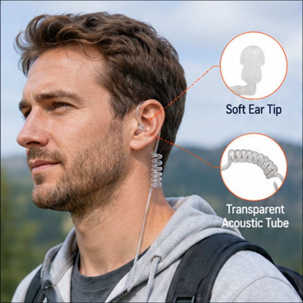 ETMY ET-ER300 Detachable Acoustic Tube Earpiece with Inline Mic & Coiled Cable for Baofeng UV-5R BF-888S Kenwood TK NX Series