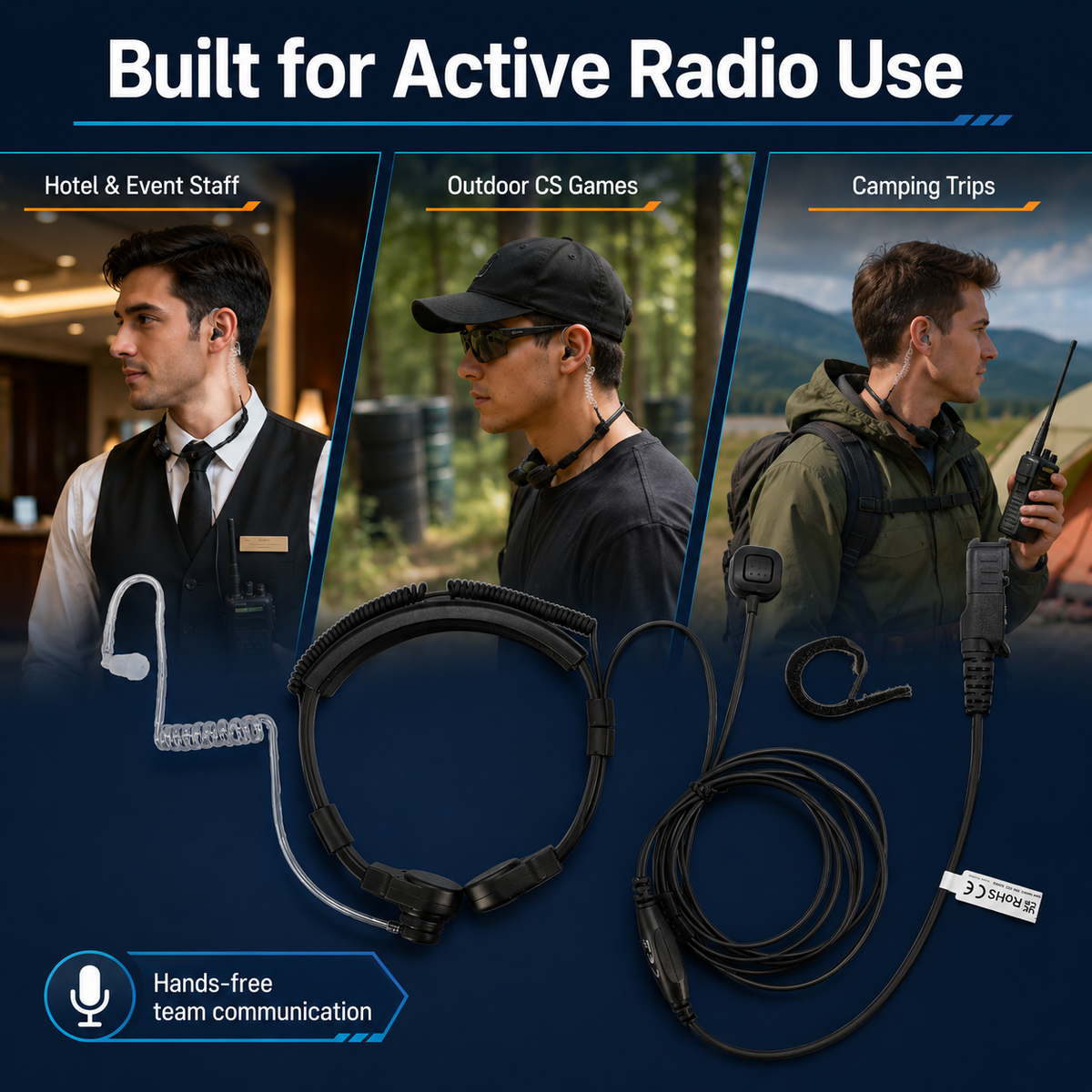 ETMY ET-ER402 Throat Mic Headset | Compatible with Motorola XIR P6600 XPR3300e E8600 | Hotel  Outdoor Tactical