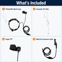 ETMY ET-ER403 Throat Mic Covert Air Tube Radio Earpiece Detachable Finger PTT, Motorola Multi-pin Side Connector Compatible with Motorola APX 6000/XPR 7550e series, for Hotel Airsoft Camping