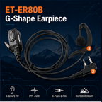 ETMY ET-ER80B G-Shape Walkie Talkie Earpiece with Mic & Large PTT | K-Plug 2-Pin | Baofeng UV-5R 888S Kenwood Compatible