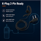 ETMY ET-ER80B G-Shape Walkie Talkie Earpiece with Mic & Large PTT | K-Plug 2-Pin | Baofeng UV-5R 888S Kenwood Compatible