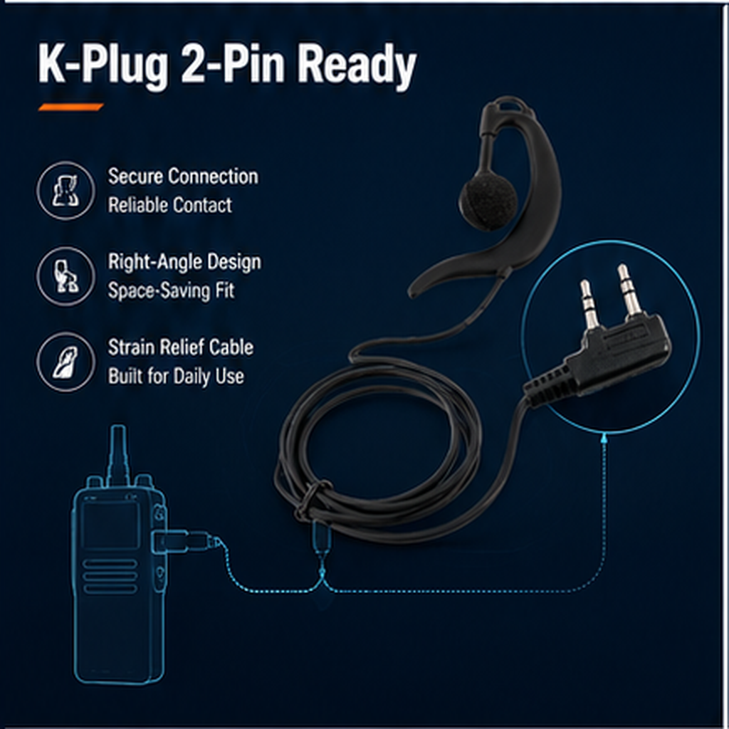 ETMY ET-ER80B G-Shape Walkie Talkie Earpiece with Mic & Large PTT | K-Plug 2-Pin | Baofeng UV-5R 888S Kenwood Compatible