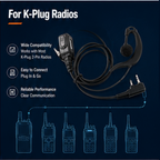 ETMY ET-ER80B G-Shape Walkie Talkie Earpiece with Mic & Large PTT | K-Plug 2-Pin | Baofeng UV-5R 888S Kenwood Compatible