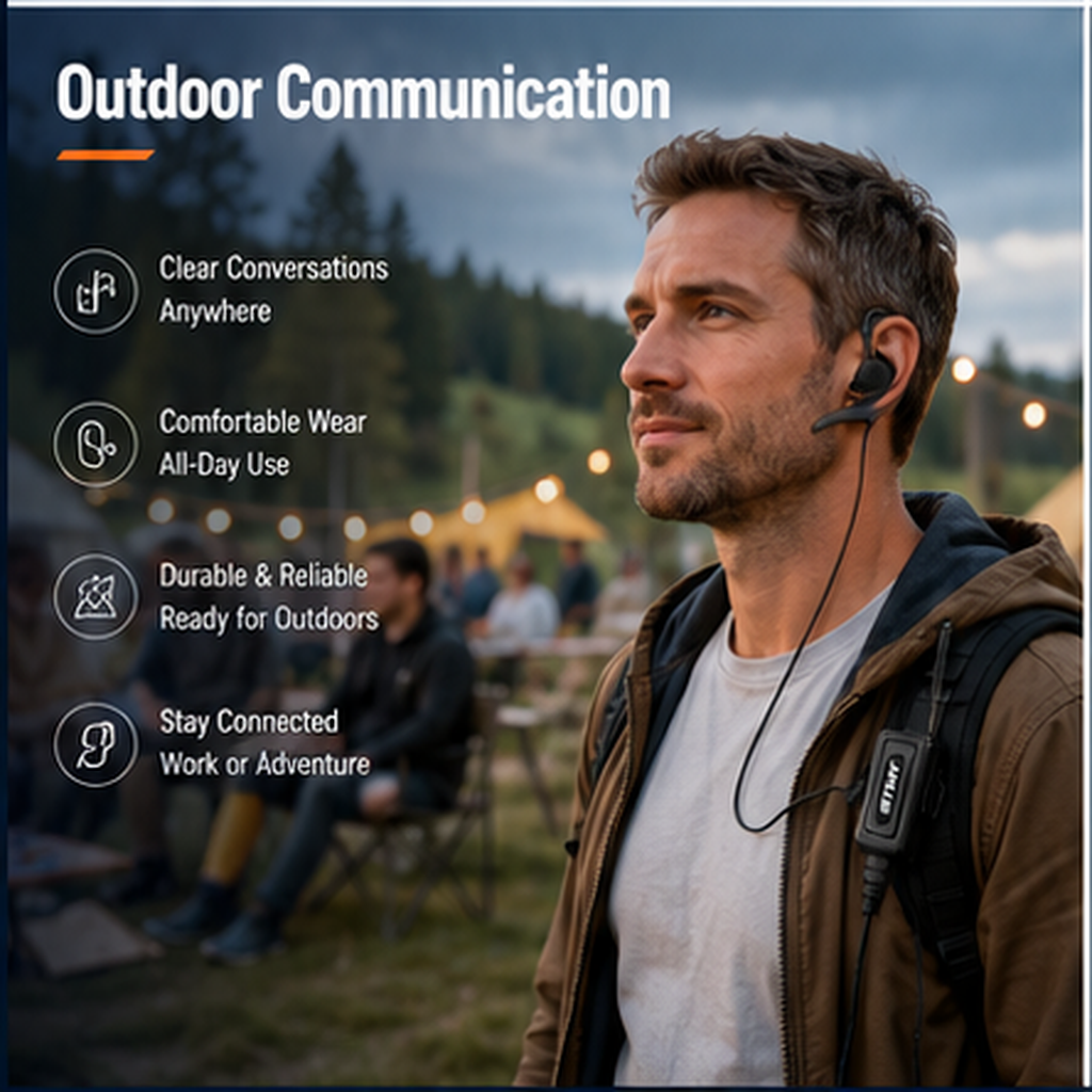 ETMY ET-ER80B G-Shape Walkie Talkie Earpiece with Mic & Large PTT | K-Plug 2-Pin | Baofeng UV-5R 888S Kenwood Compatible