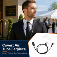 ETMY ET-ERA100 Covert Air Tube Earpiece with PTT Mic | K-Plug Dual Pin | Compatible with Baofeng BF-888S UV-5R | Hotel Restaurant Outdoor Walkie Talkie Headset