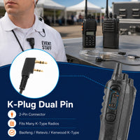 ET-ERA20 Two-Way Radio Earpiece Headset with Mic | K-Plug | 360° Rotating Clip | G-Shape Ear Hook