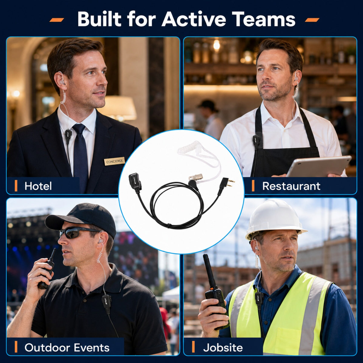 ETMY ET-ERA100 Covert Air Tube Earpiece with PTT Mic | K-Plug Dual Pin | Compatible with Baofeng BF-888S UV-5R | Hotel Restaurant Outdoor Walkie Talkie Headset