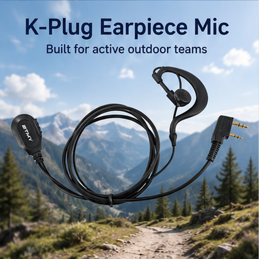 ET-ERA20 Two-Way Radio Earpiece Headset with Mic | K-Plug | 360° Rotating Clip | G-Shape Ear Hook