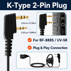 ETMY ET-ERDA10 D-Shape Walkie Talkie Earpiece Microphone | One-Touch PTT, K-Plug, Compatible with Baofeng BF-888S UV-5R