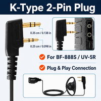 ETMY ET-ERDA10 D-Shape Walkie Talkie Earpiece Microphone | One-Touch PTT, K-Plug, Compatible with Baofeng BF-888S UV-5R
