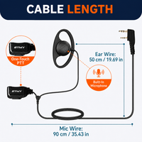 ETMY ET-ERDA10 D-Shape Walkie Talkie Earpiece Microphone | One-Touch PTT, K-Plug, Compatible with Baofeng BF-888S UV-5R