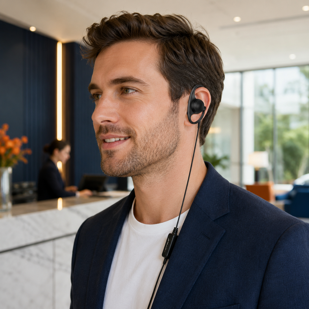 ETMY ET-ERDA10 D-Shape Walkie Talkie Earpiece Microphone | One-Touch PTT, K-Plug, Compatible with Baofeng BF-888S UV-5R