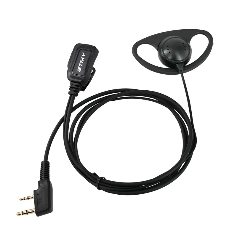 ETMY ET-ERDA10 D-Shape Walkie Talkie Earpiece Microphone | One-Touch PTT, K-Plug, Compatible with Baofeng BF-888S UV-5R