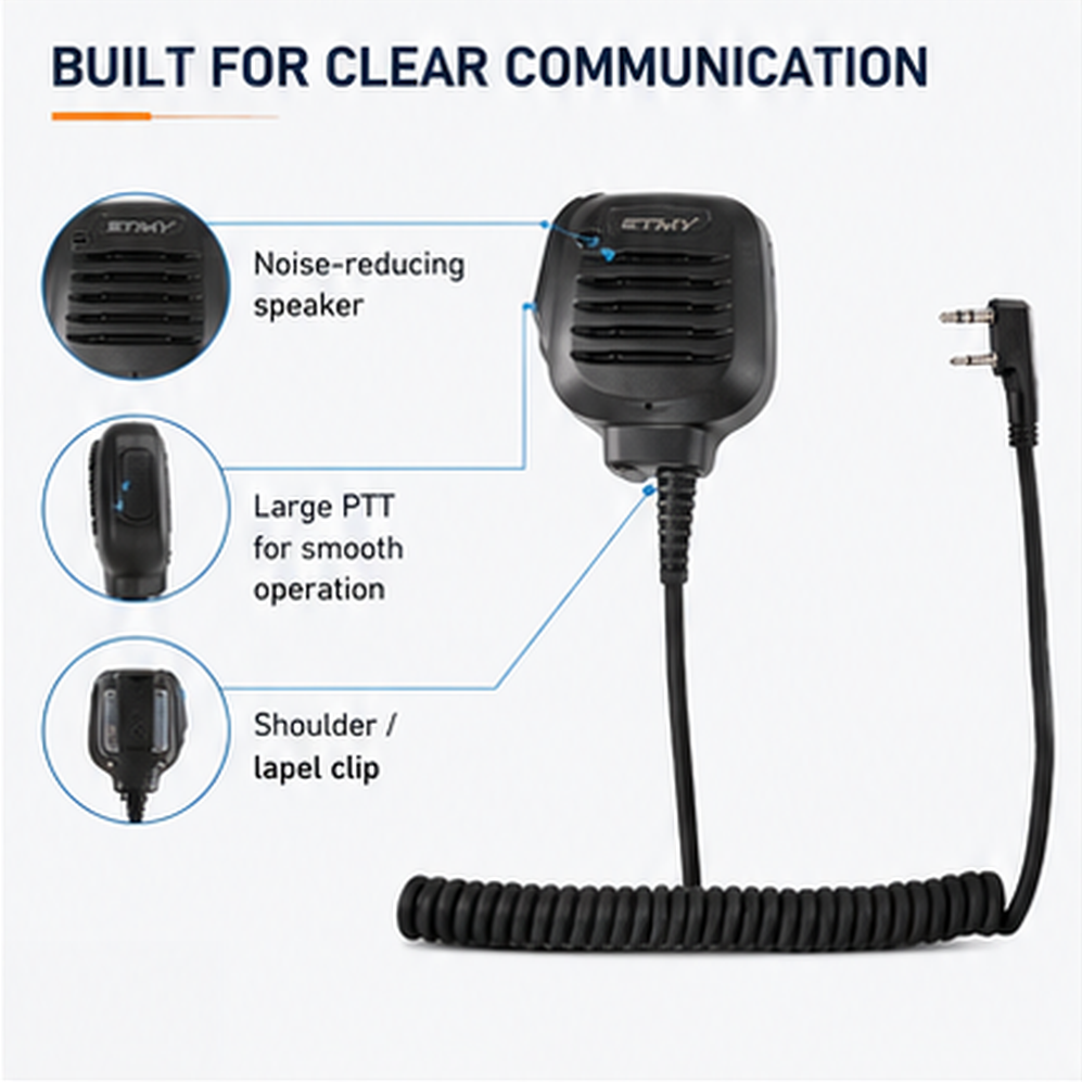 ETMY ET-MH200 Two-Way Radio Speaker Mic – Noise-Canceling Shoulder Microphone for Motorola, Baofeng BF-888S UV-5R UV-9R Plus, Kenwood TK-2107