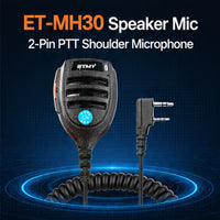 ETMY ET-MH30 Non-Magnetic Speaker Mic | 2-Pin Dual Plug Shoulder Microphone compatible with Baofeng BF-888S UV-5R | Coiled Cable Walkie-Talkie PTT Mic